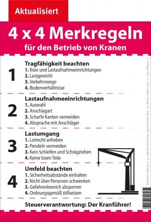 Aufkleber 4x4 Merkregeln für den Betrieb von Kranen - Resch-Verlag und Bernd Zimmermann / IAG Mainz