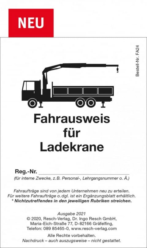 Fahrausweis Ladekrane - Resch-Verlag und Bernd Zimmermann / IAG Mainz