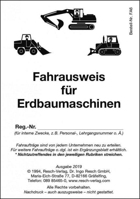 Fahrausweis Erdbaumaschinen Resch-Verlag und IAG Mainz