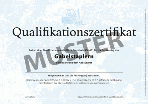 Qualifikationszertifikat Urkunde Gabelstapler