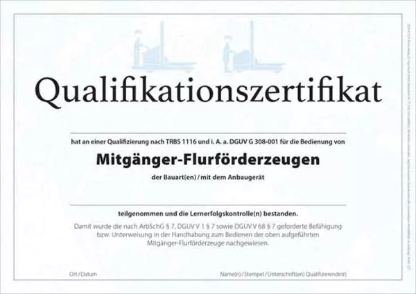 Qualifikationszertifikat Mitgänger-Flurförderzeuge Resch-Verlag