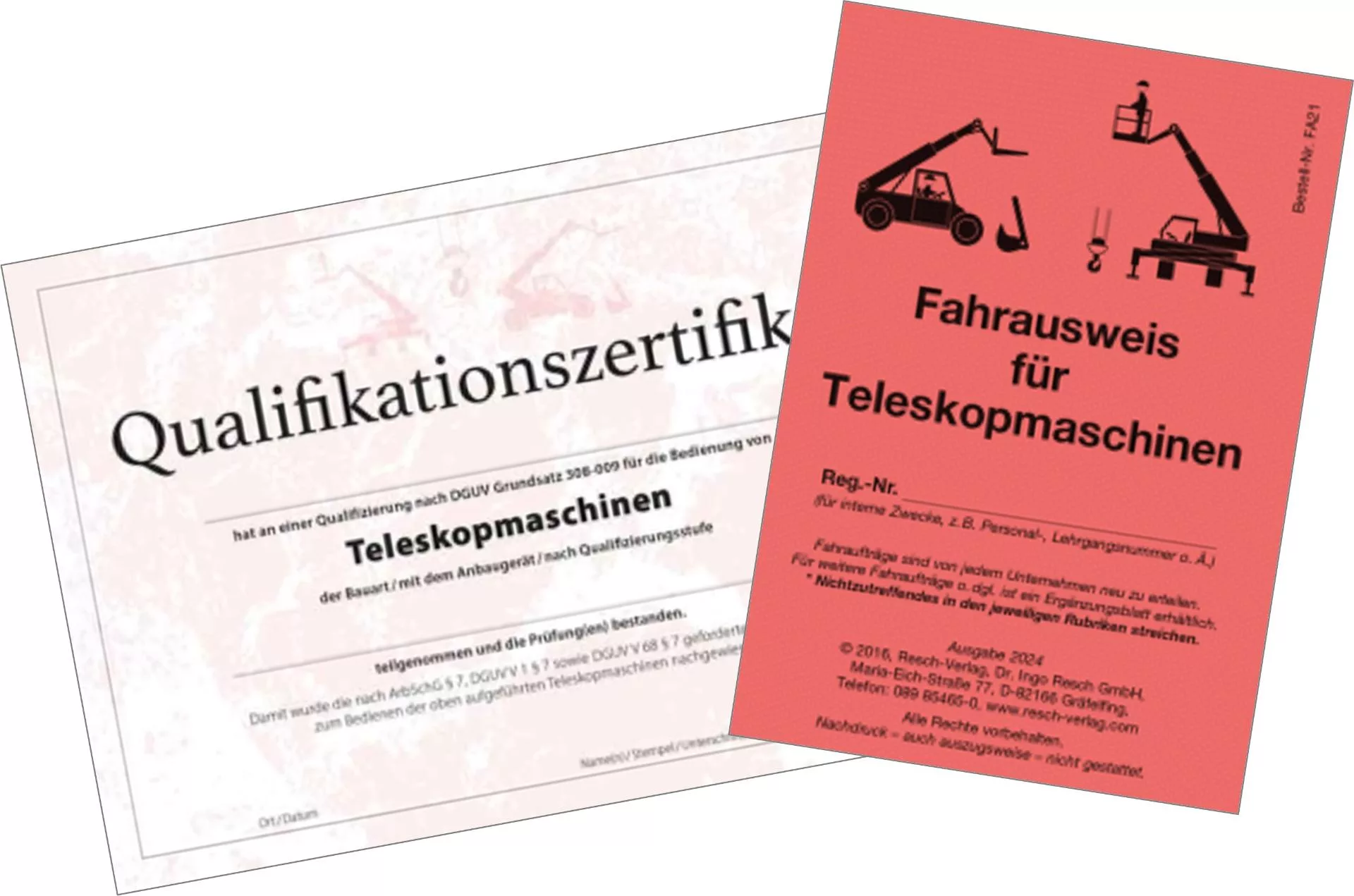 Abbildung Ausweis und Zertifikat Teleskopmaschinen